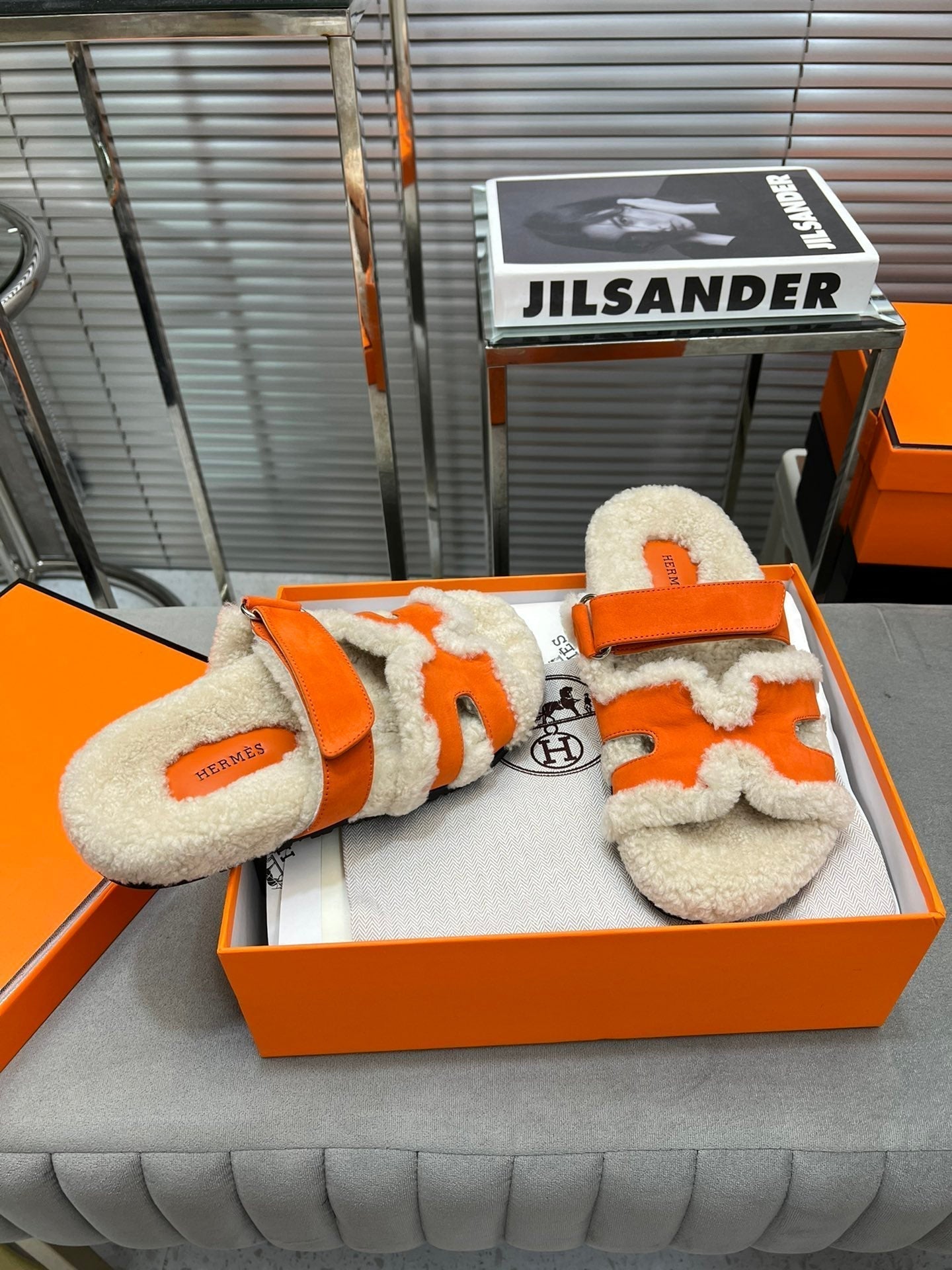 HM Chypre Sandal In Orange Suede And Fleece Lining  953827