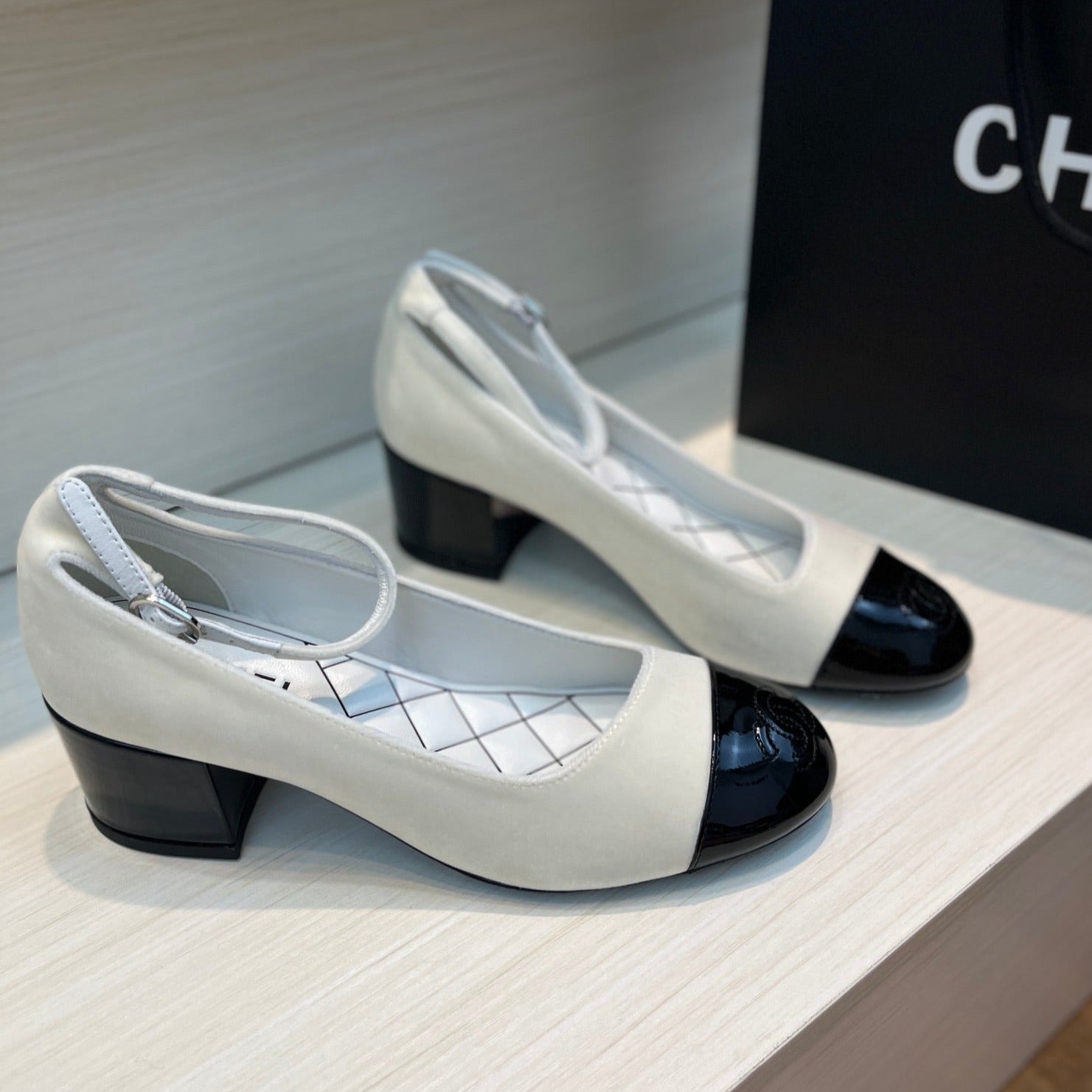 mary janes ivory black velvet