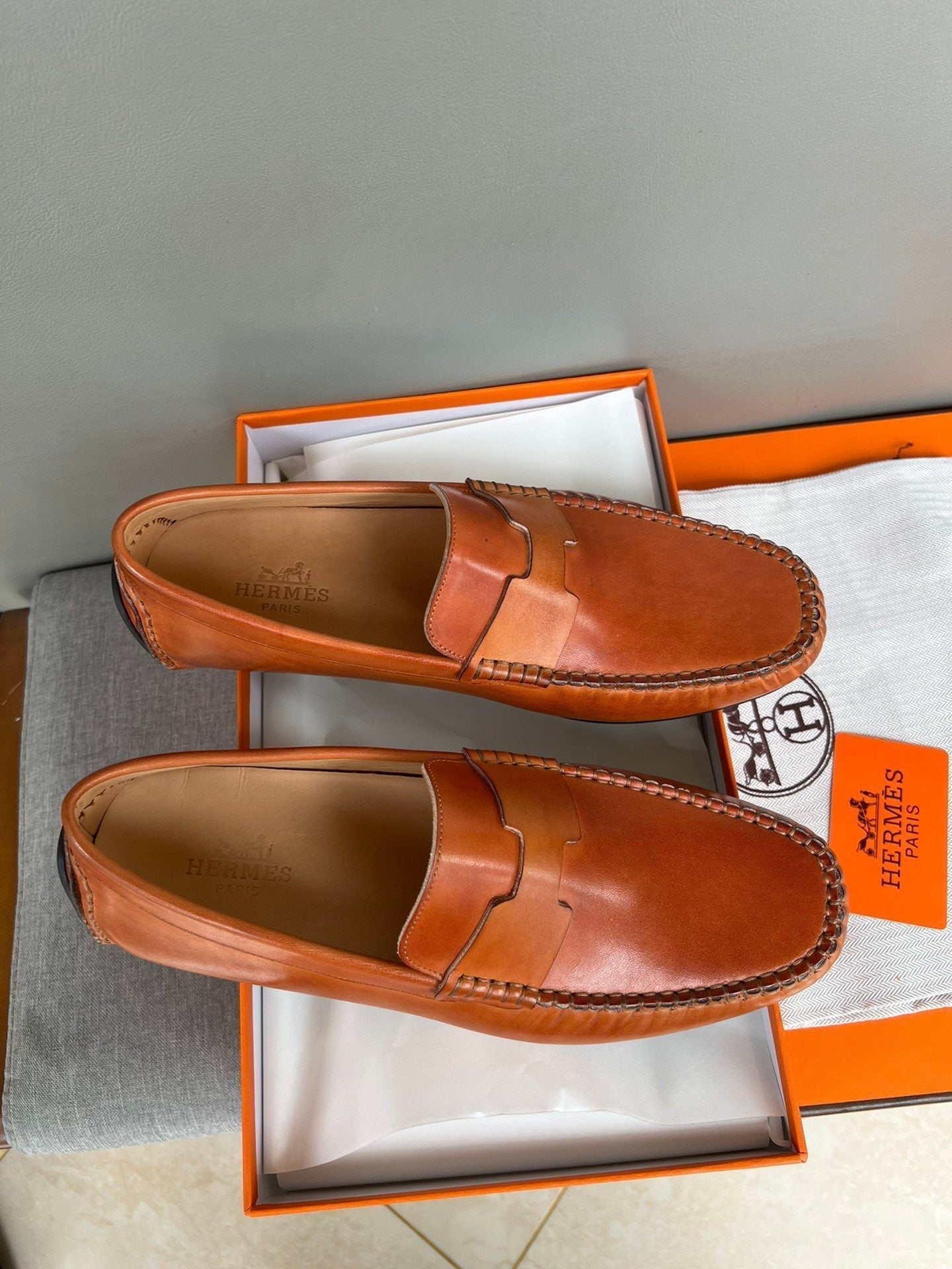 HM Men's Moccasins Loafer Neon Orange Cowhide 565855