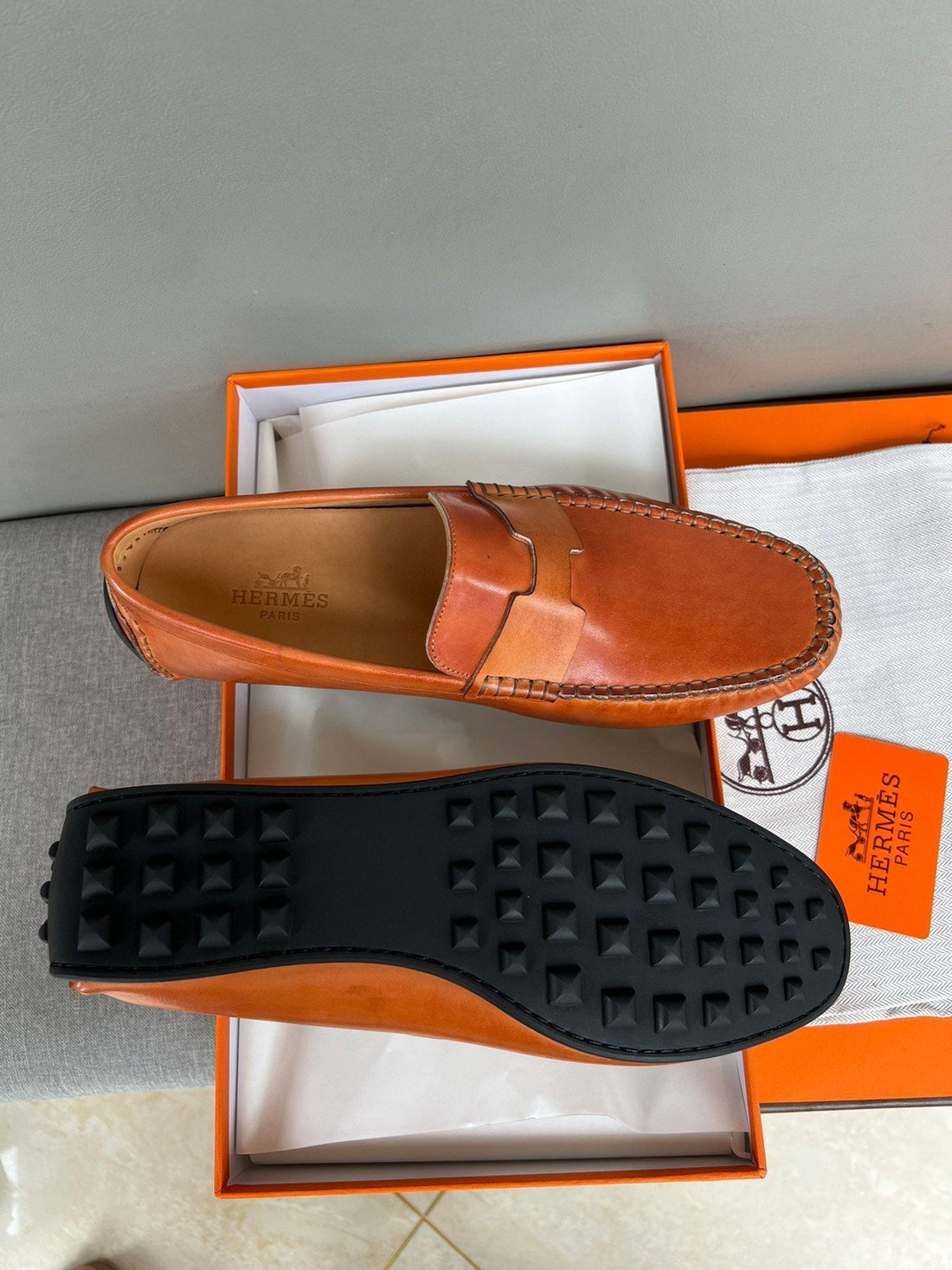 HM Men's Moccasins Loafer Neon Orange Cowhide 565855