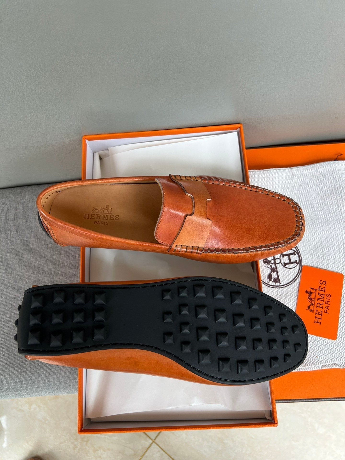 HM Men's Moccasins Loafer Neon Orange Cowhide 565855