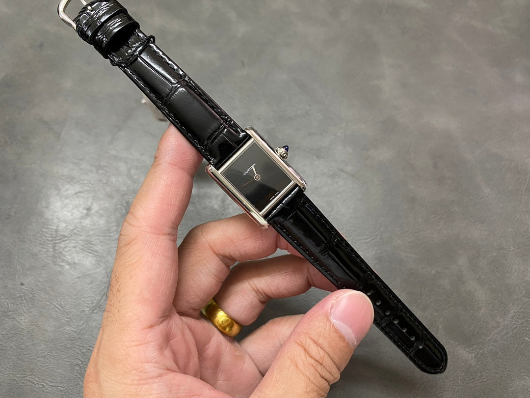 Cartier Tank 29.5mm Silver Black Leather