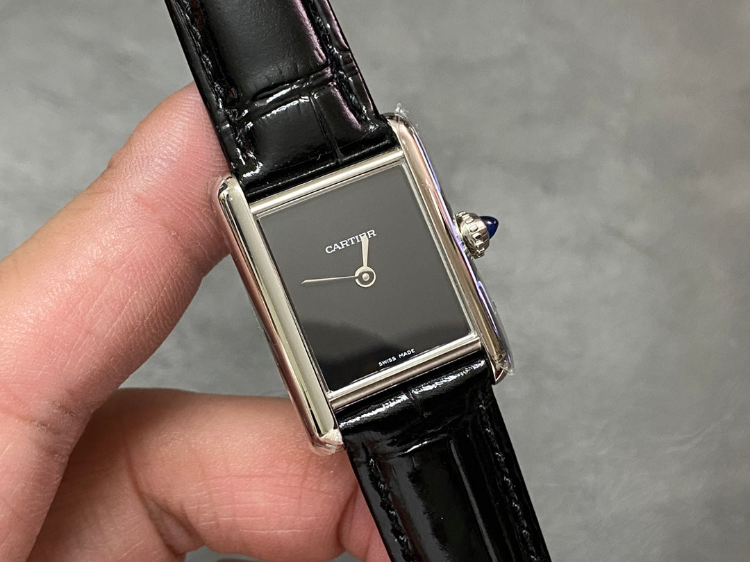 Cartier Tank 29.5mm Silver Black Leather