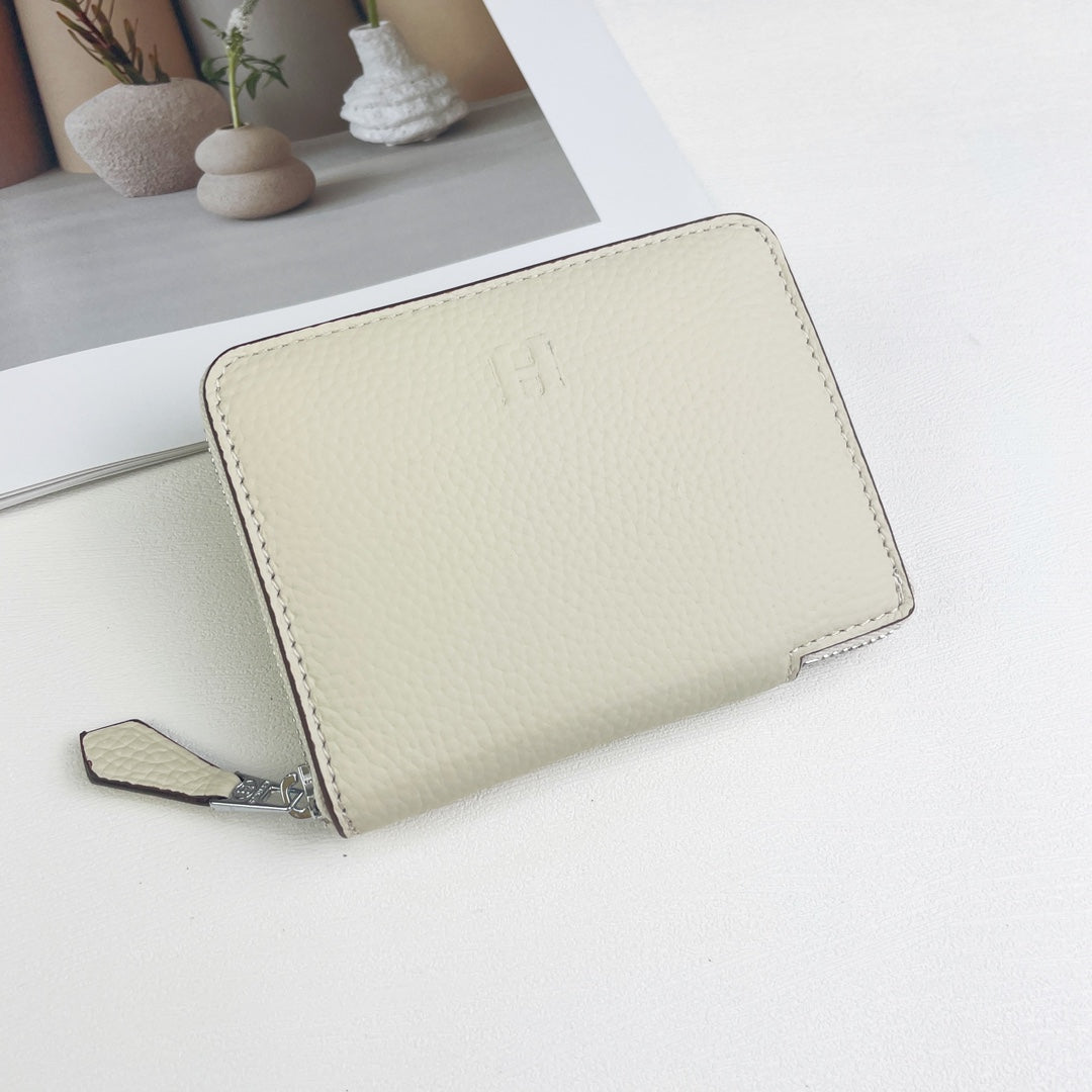 HM SILK'IN SHORT WALLET 11.5 WHITE GRAINED CALFSKIN