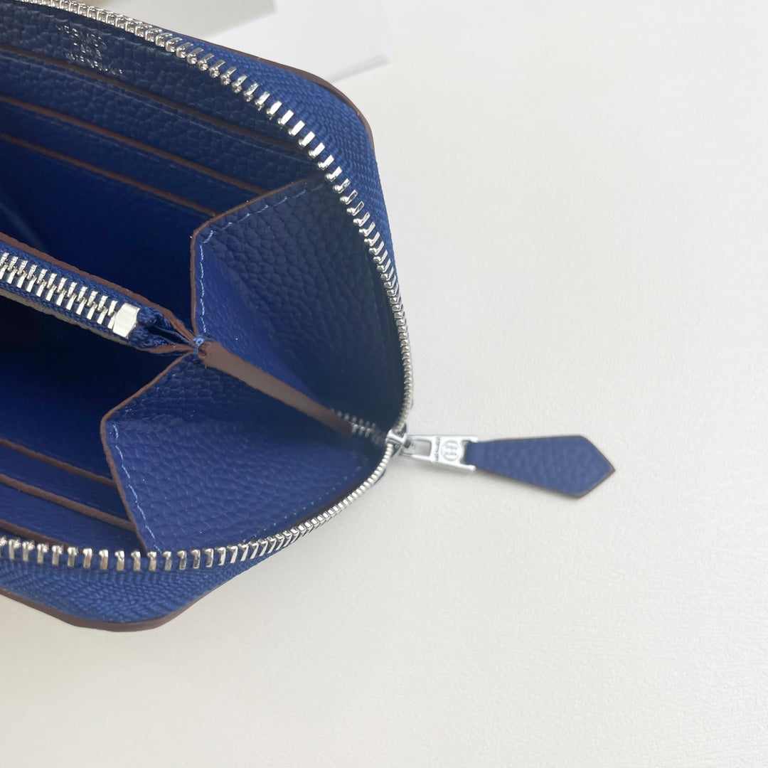 HM SILK'IN HOLED SHORT WALLET 11.5 COBALT GRAINED CALFSKIN