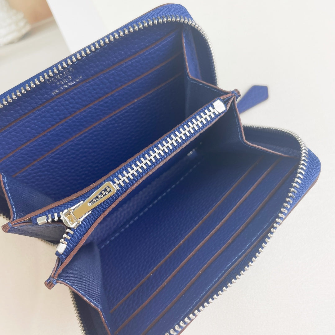 HM SILK'IN HOLED SHORT WALLET 11.5 COBALT GRAINED CALFSKIN