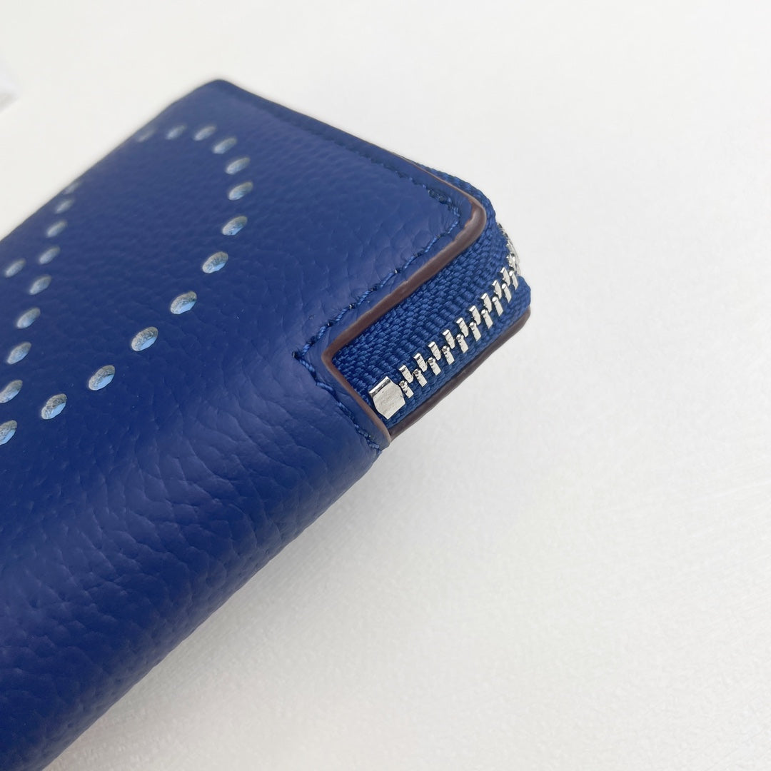 HM SILK'IN HOLED SHORT WALLET 11.5 COBALT GRAINED CALFSKIN
