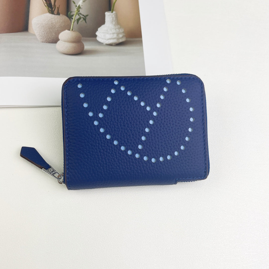 HM SILK'IN HOLED SHORT WALLET 11.5 COBALT GRAINED CALFSKIN