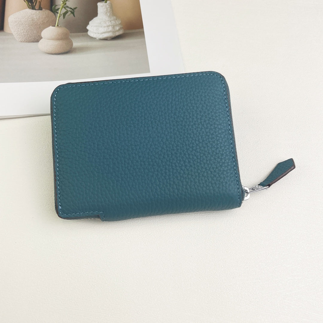 HM SILK'IN HOLED SHORT WALLET 11.5 CERULEAN GRAINED CALFSKIN
