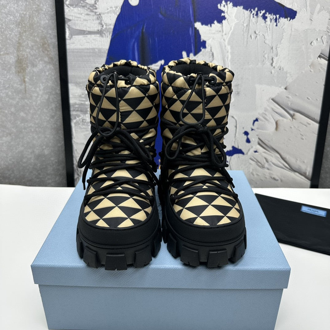 PRA RE-NYLON GABARDINE APRÃˆS SKI BOOTIES BLACK AND BEIGE