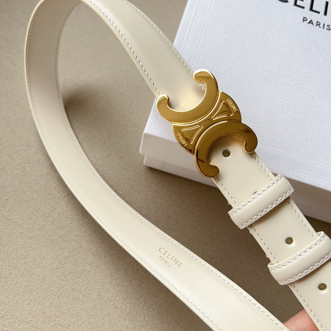 Medium Triomphe Belt 25mm White Calfskin Ghw