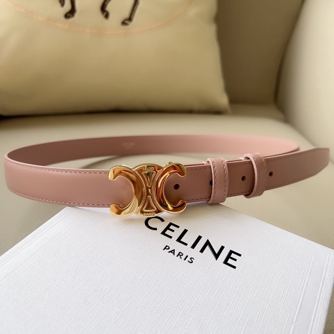 CL MEDIUM 25 MM TRIOMPHE BELT IN PEACHY PINK LEATHER GOLD HARDWARE