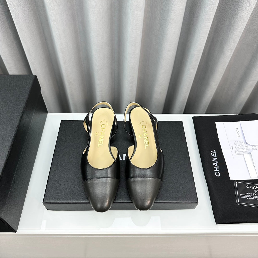 CC Slingback Flat Black Beige Lambskin