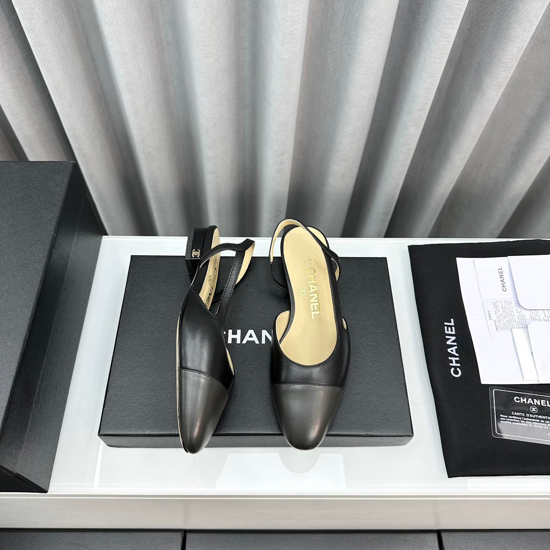 CC Slingback Flat Black Beige Lambskin