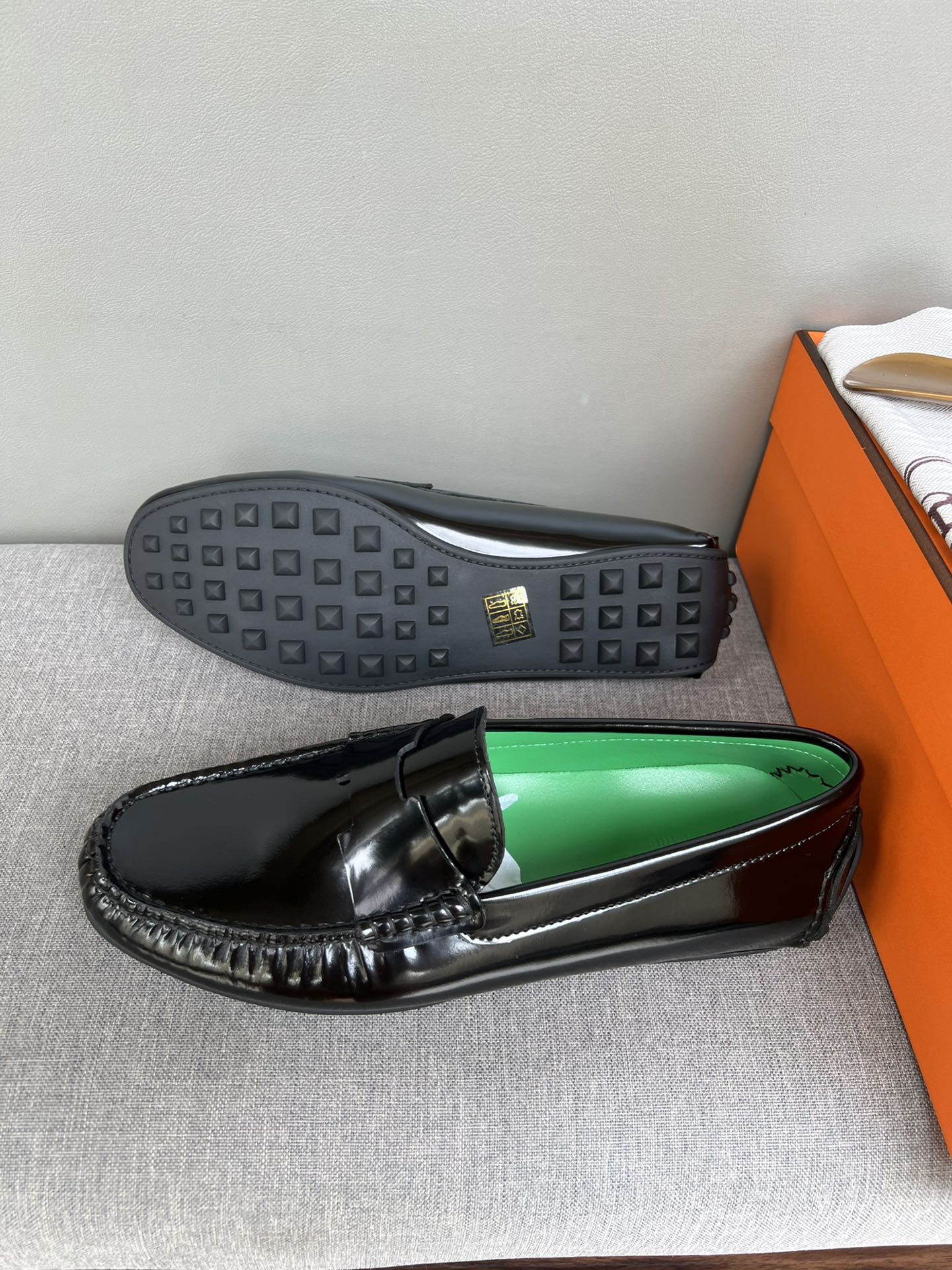 HM Men's Moccasins Loafer Black Patent Leather 565862