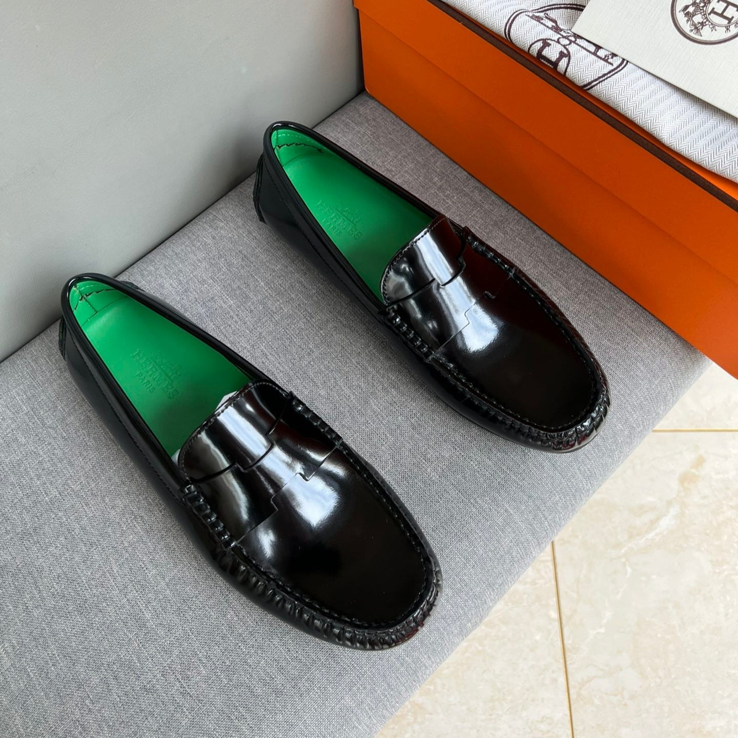 HM Men's Moccasins Loafer Black Patent Leather 565862