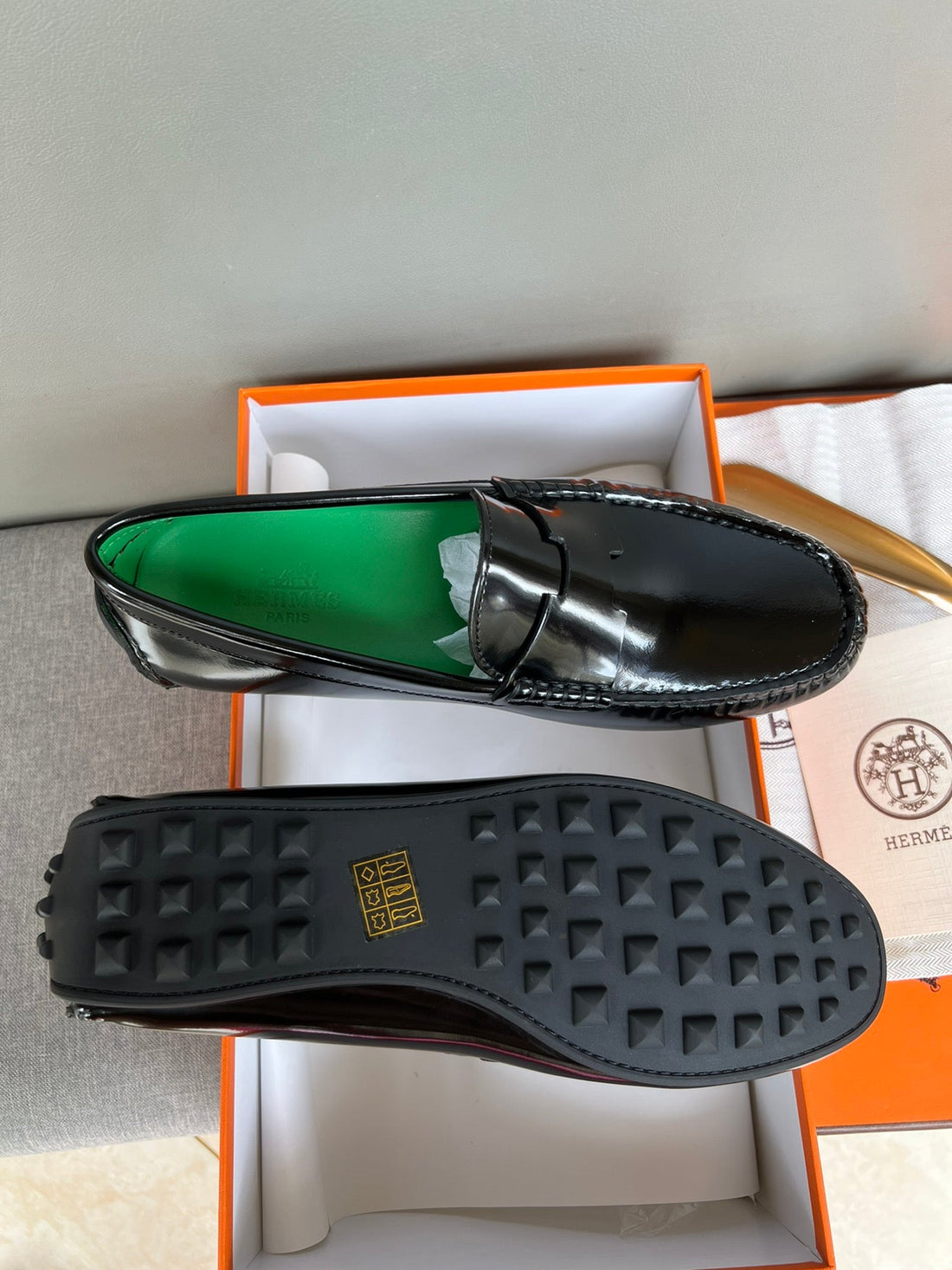 HM Men's Moccasins Loafer Black Patent Leather 565862