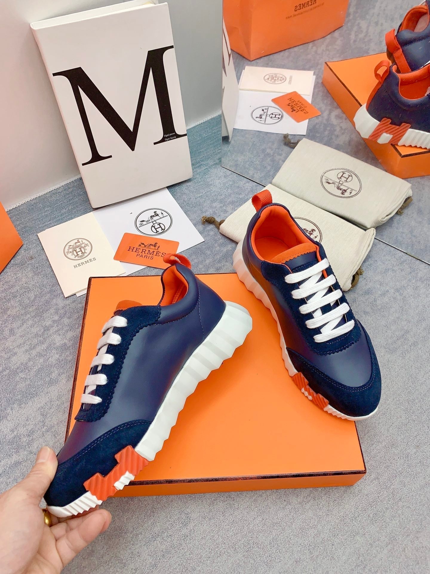 HM Bouncing Sneaker In Navy Blue Lambskin 106425