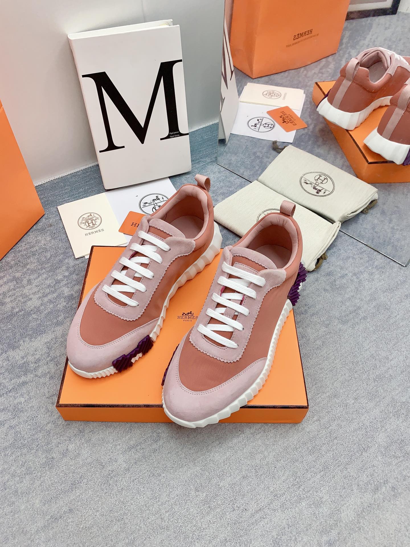 HM Bouncing Sneaker In Coral Pink Fabric 106441