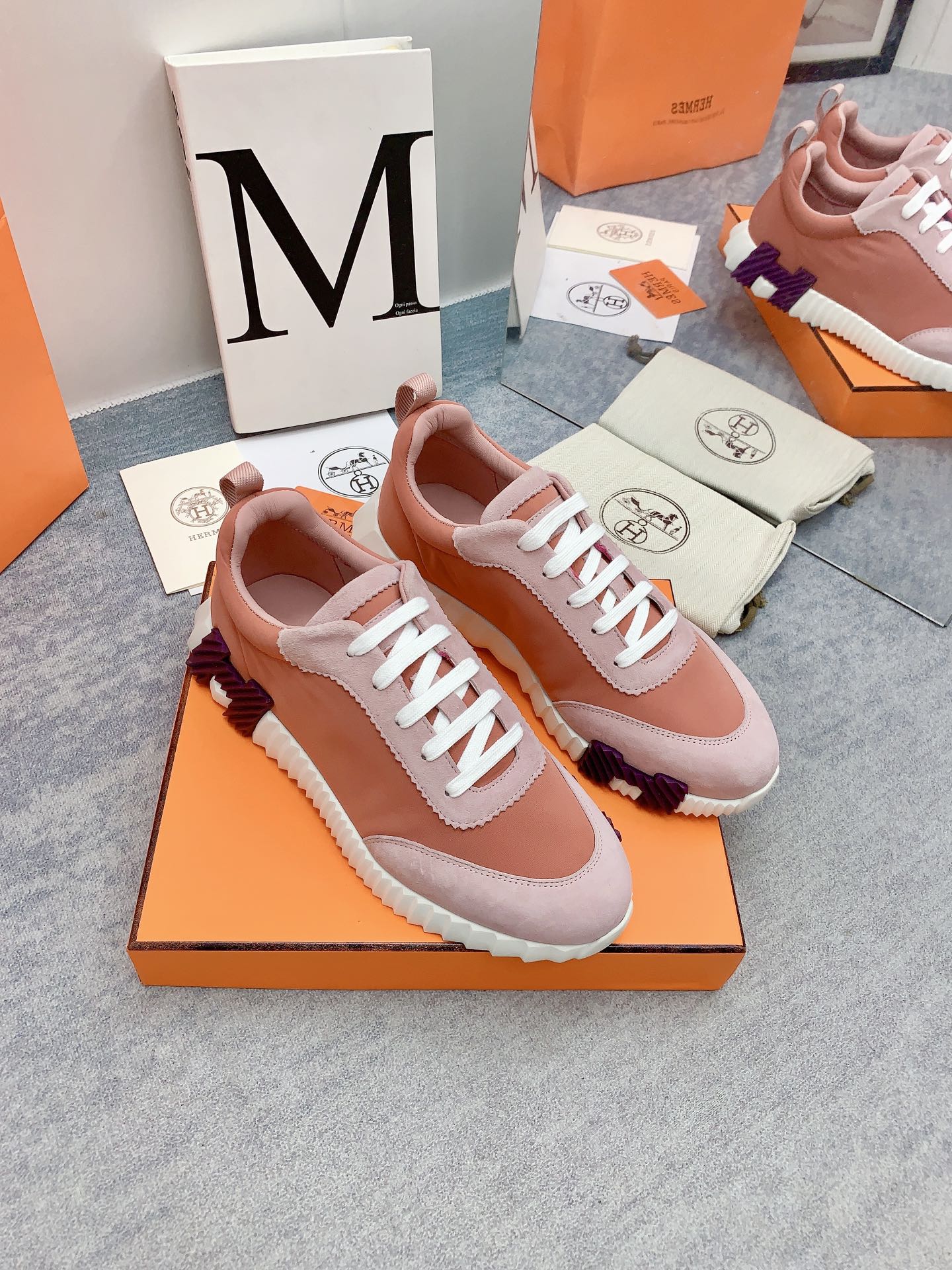 HM Bouncing Sneaker In Coral Pink Fabric 106441