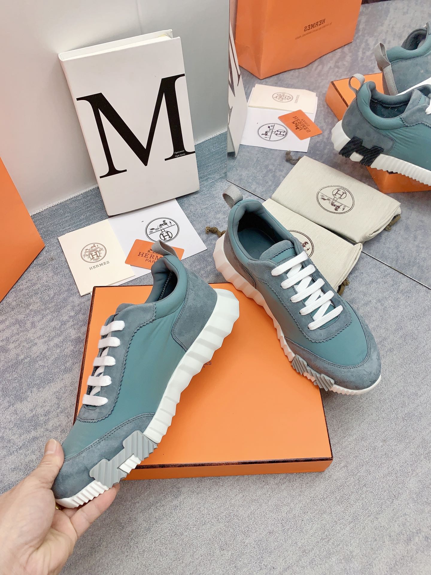 HM Bouncing Sneaker In Dark Turquoise Silk Lambskin 106445