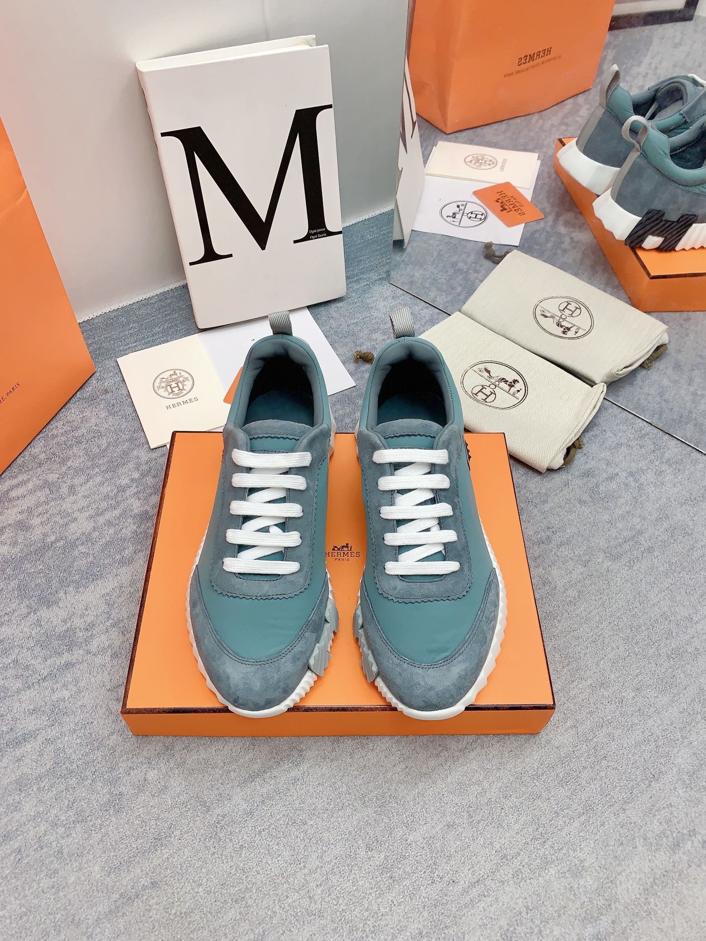 HM Bouncing Sneaker In Dark Turquoise Silk Lambskin 106445