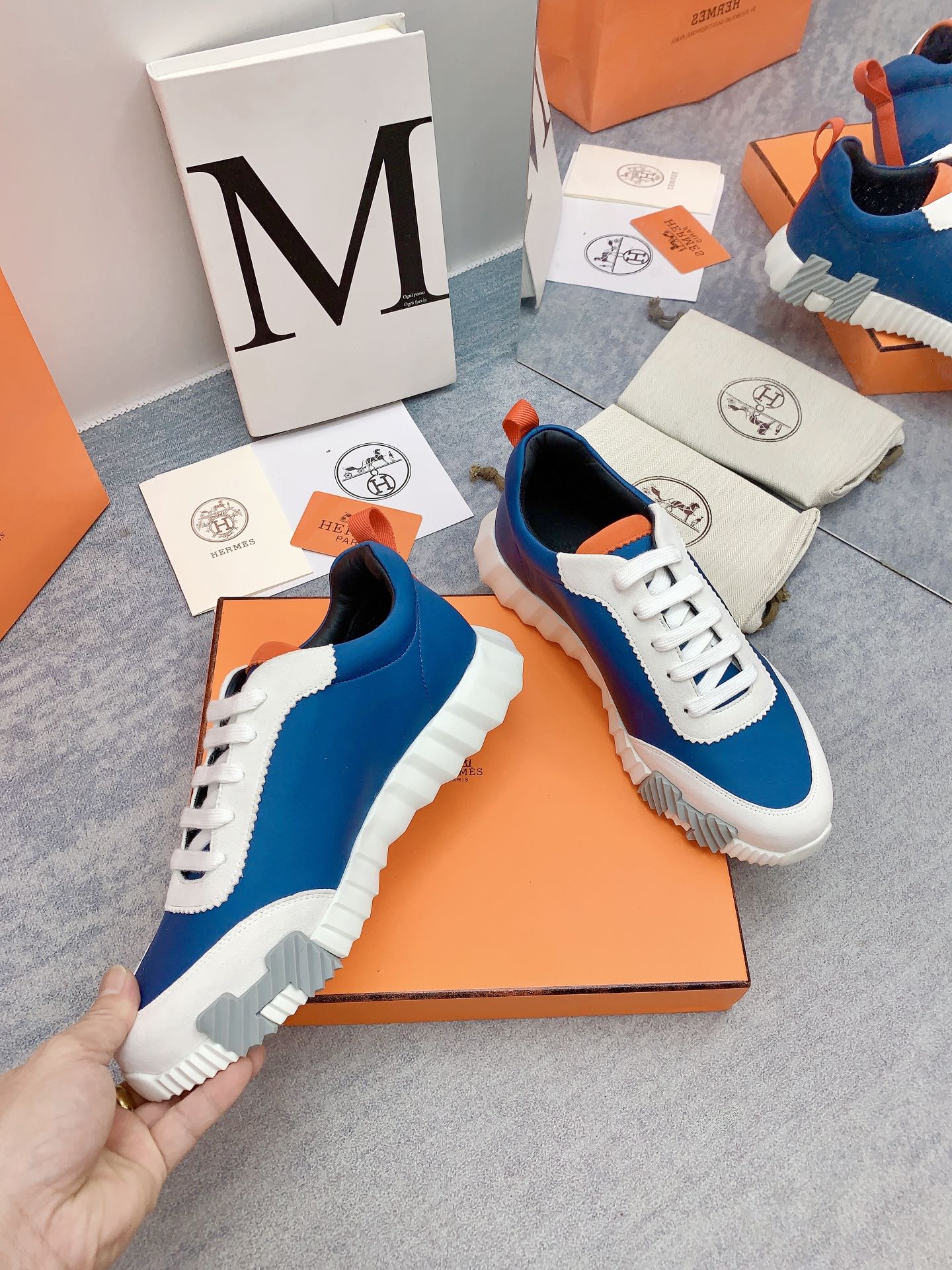 HM Bouncing Sneaker In Blue Silk Lambskin 106447