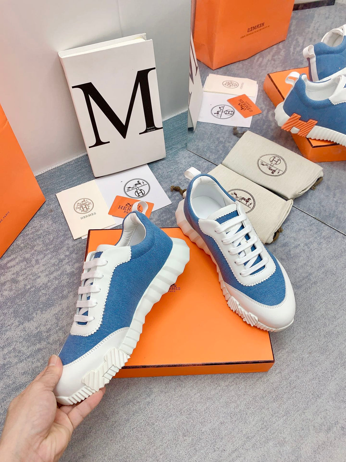 HM Bouncing Sneaker In Blue Denim Fabric  106453