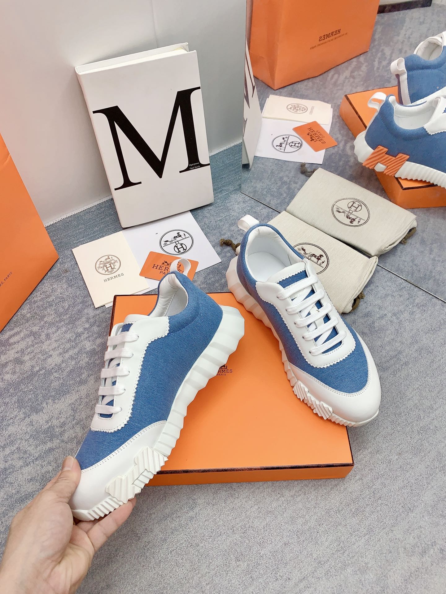 HM Bouncing Sneaker In Blue Denim Fabric  106453