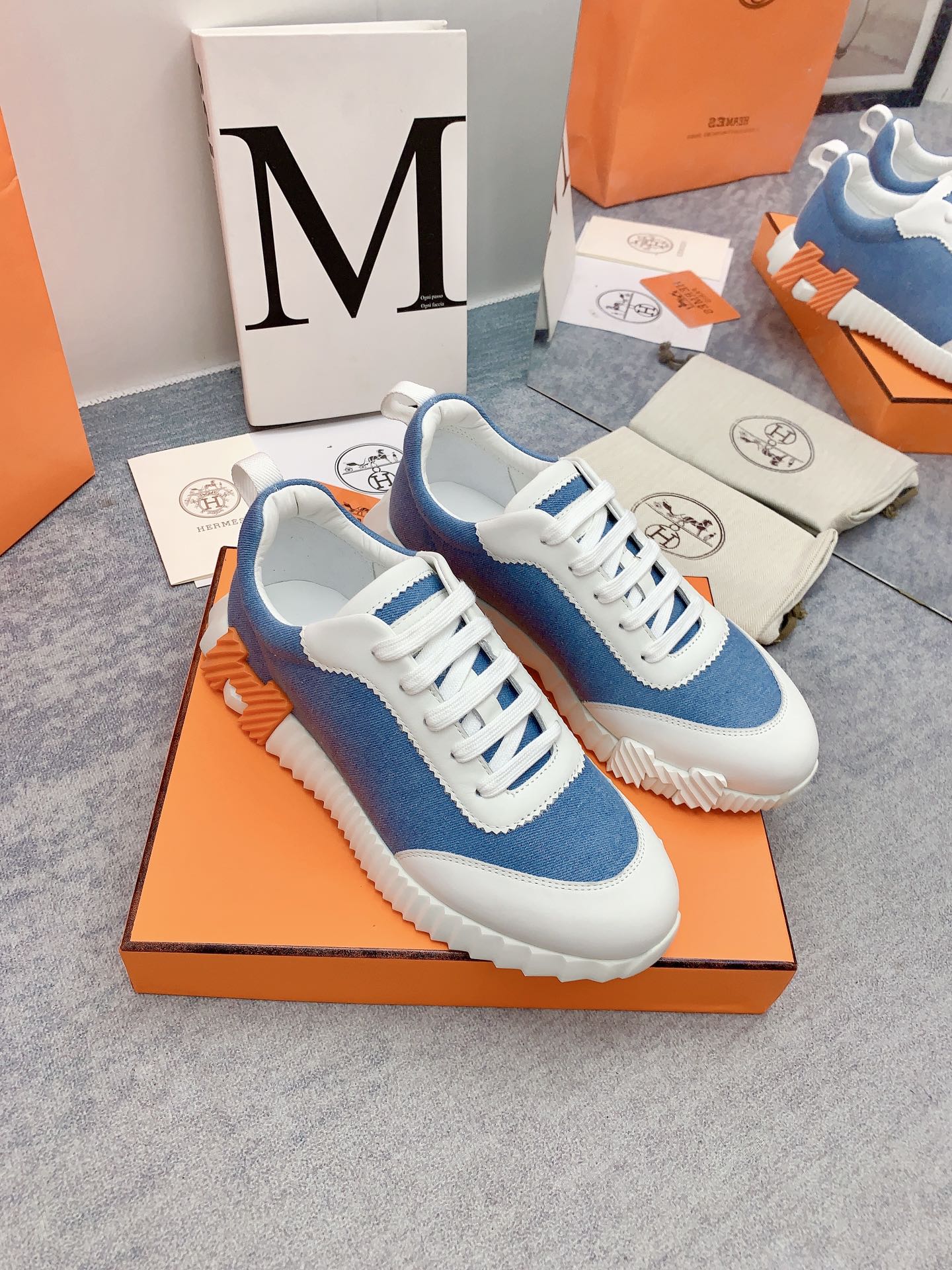 HM Bouncing Sneaker In Blue Denim Fabric  106453