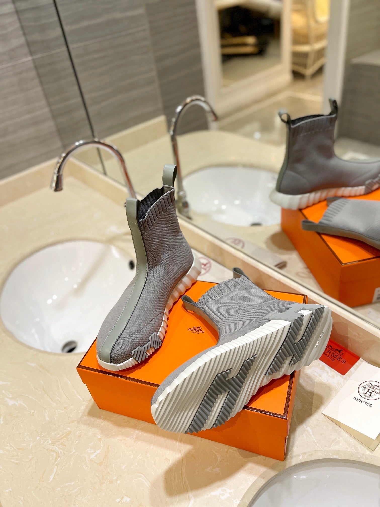 HM Fun Sneaker In Grey Mesh Fabric And Lambskin  983002