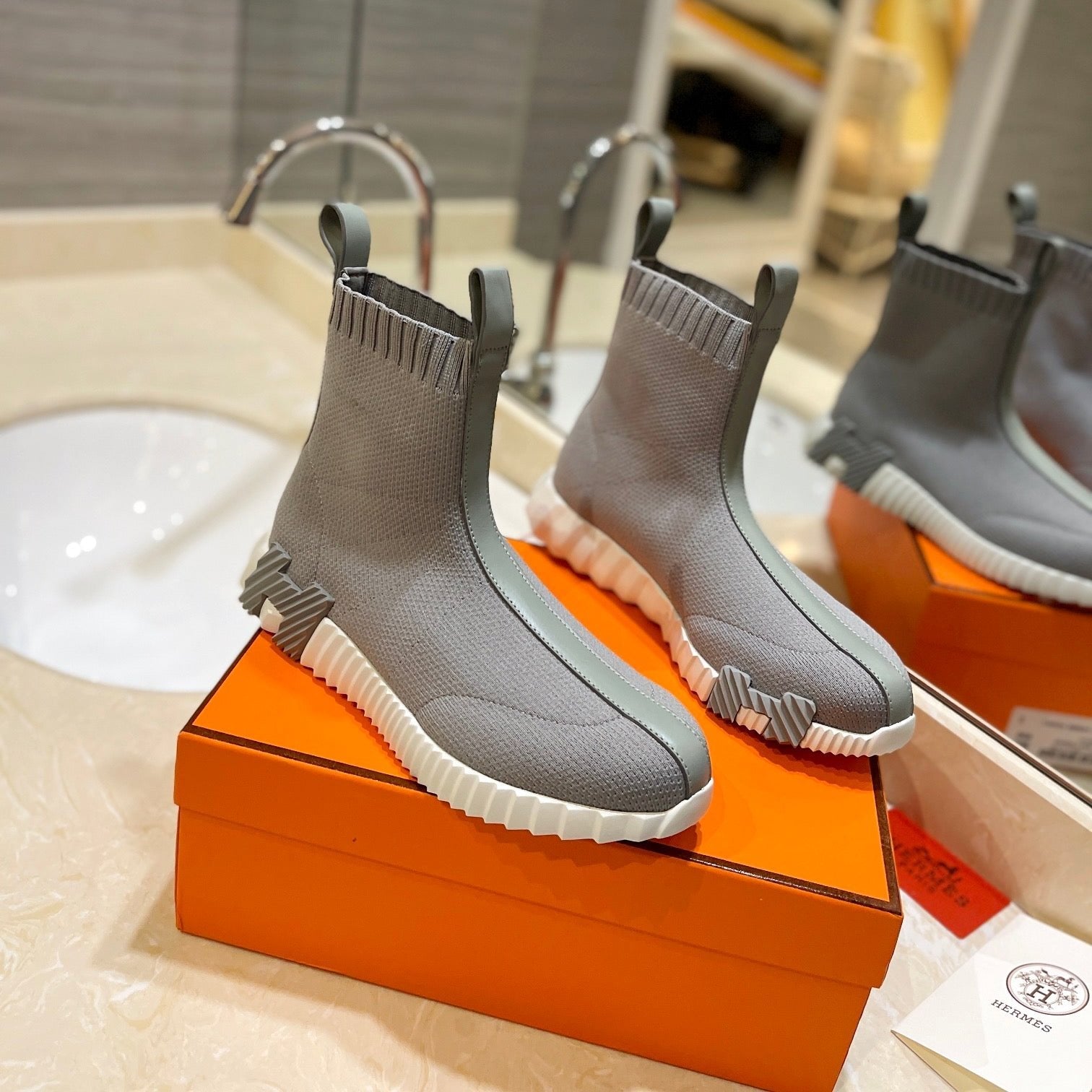 HM Fun Sneaker In Grey Mesh Fabric And Lambskin  983002