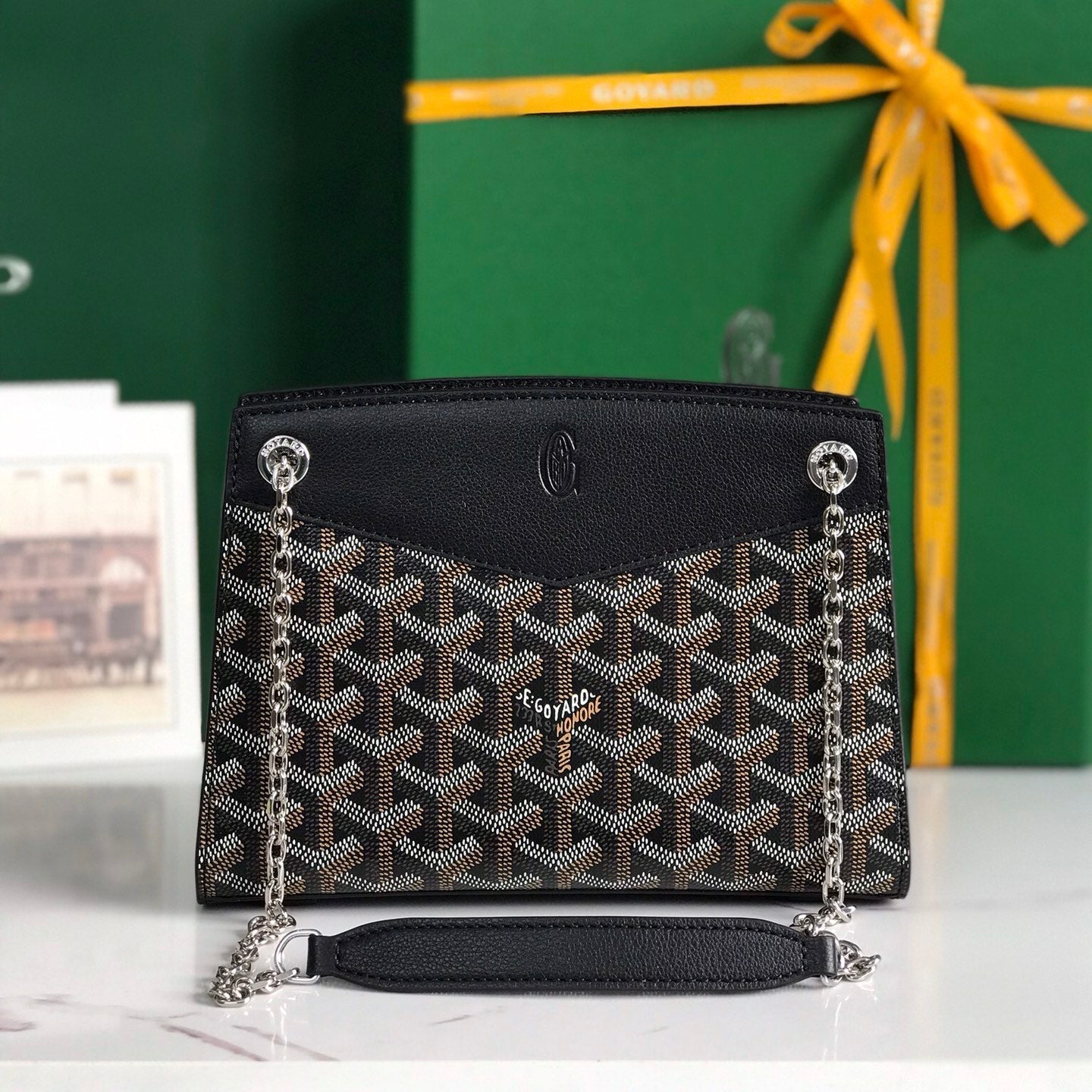 ROUETTE STRUCTURÃ‰ MINI BAG 21 IN BLACK GOYARDINE CANVAS AND CALFSKIN
