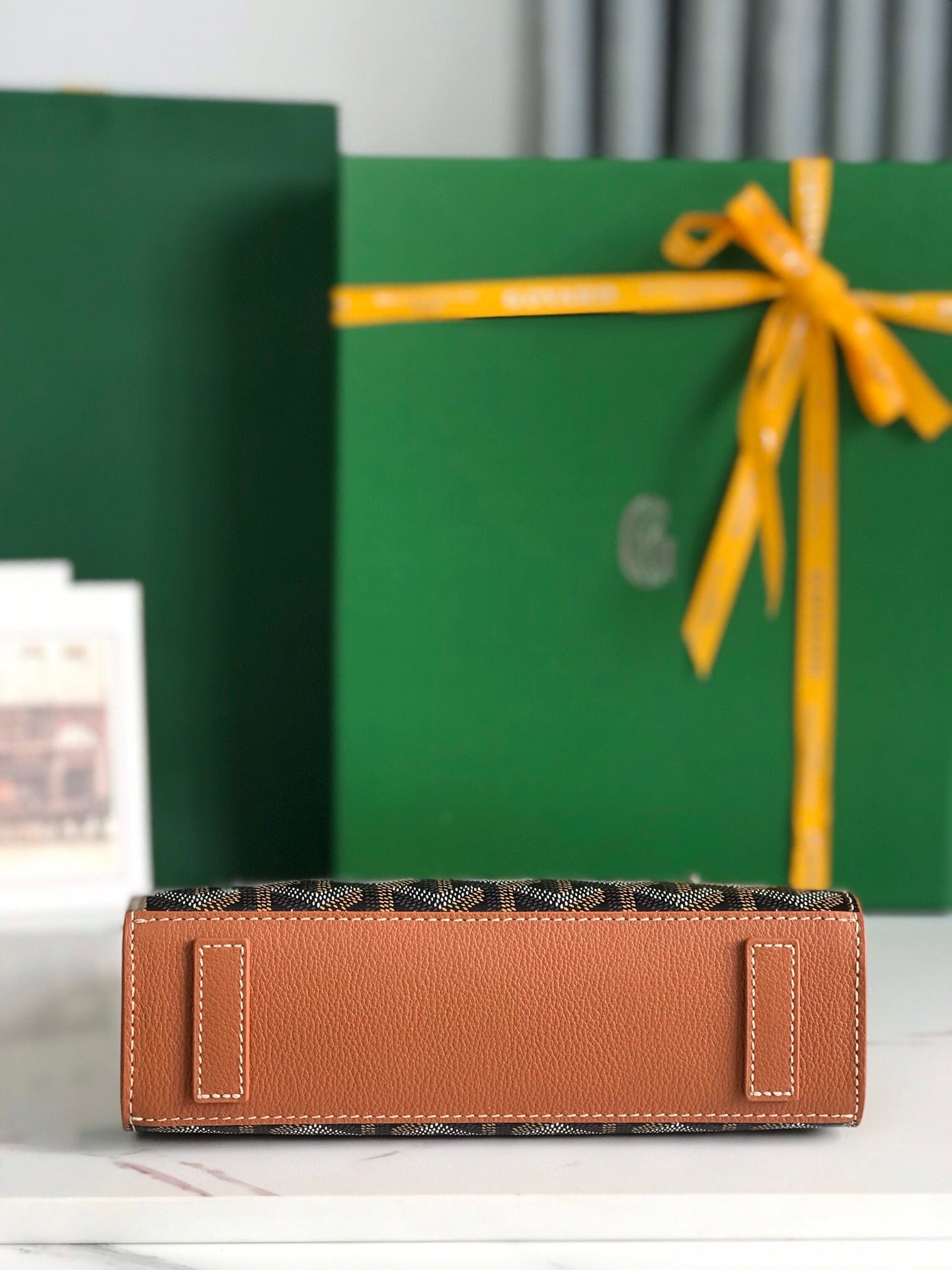 ROUETTE STRUCTURÃ‰ MINI BAG 21 IN BLACK GOYARDINE CANVAS AND TAN CALFSKIN