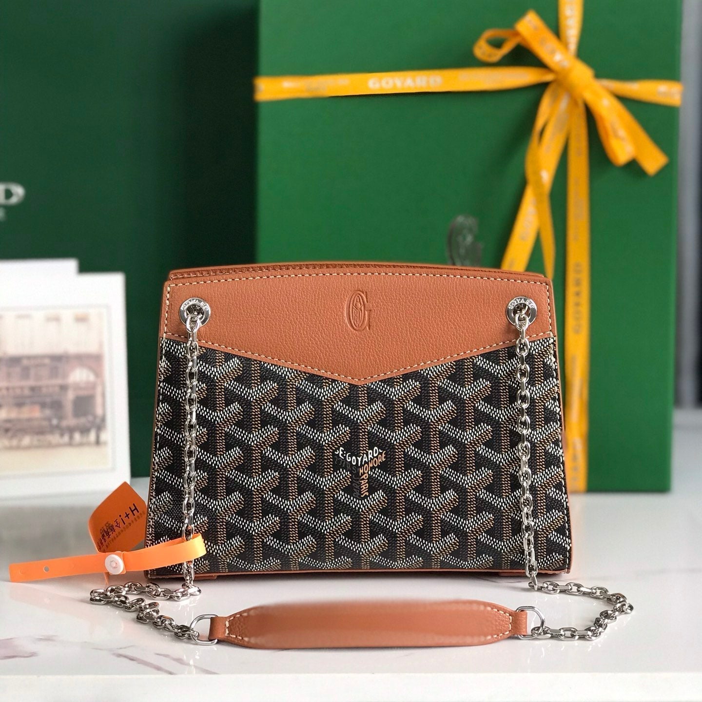ROUETTE STRUCTURÃ‰ MINI BAG 21 IN BLACK GOYARDINE CANVAS AND TAN CALFSKIN