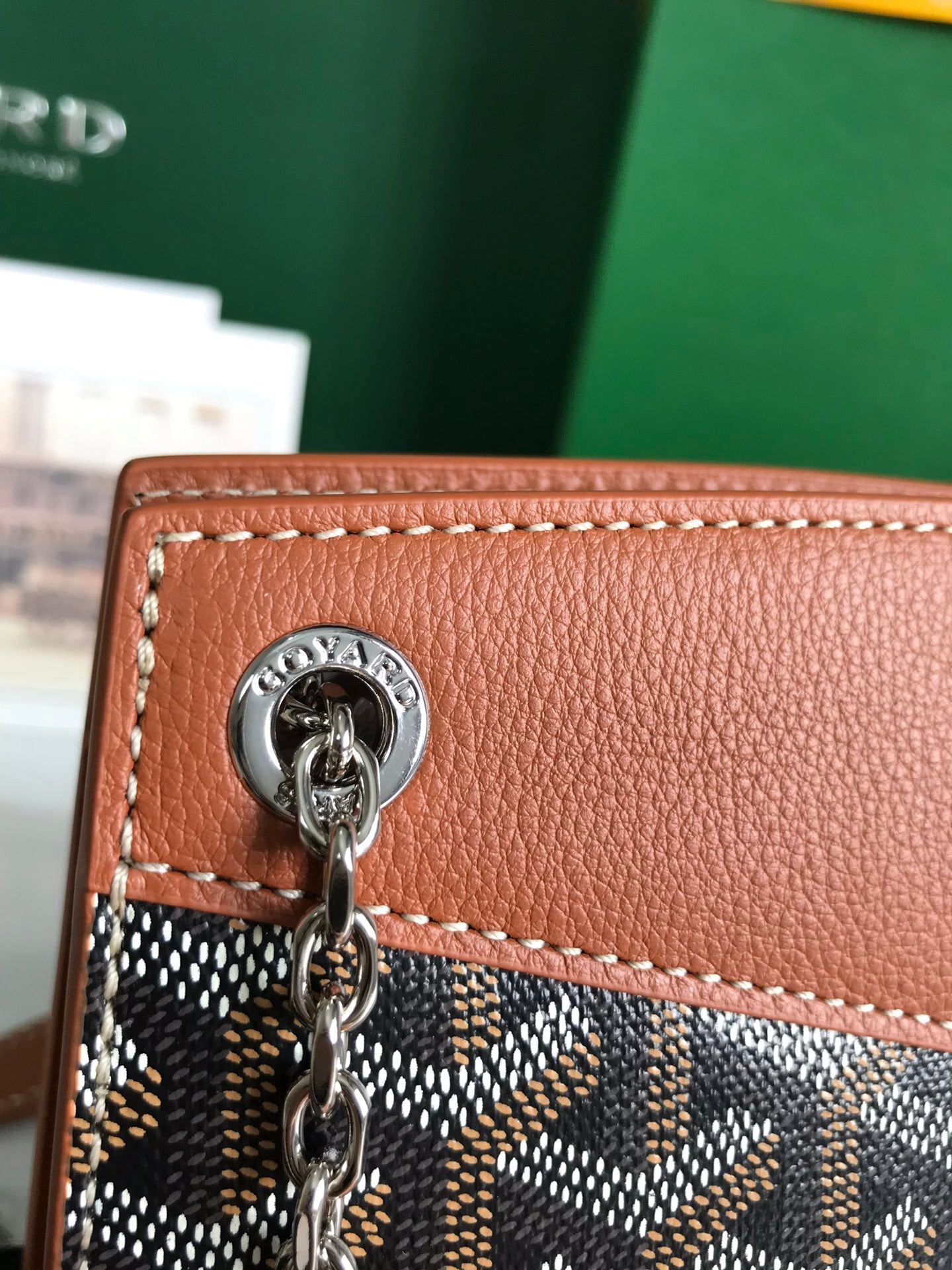 ROUETTE STRUCTURÃ‰ MINI BAG 21 IN BLACK GOYARDINE CANVAS AND TAN CALFSKIN