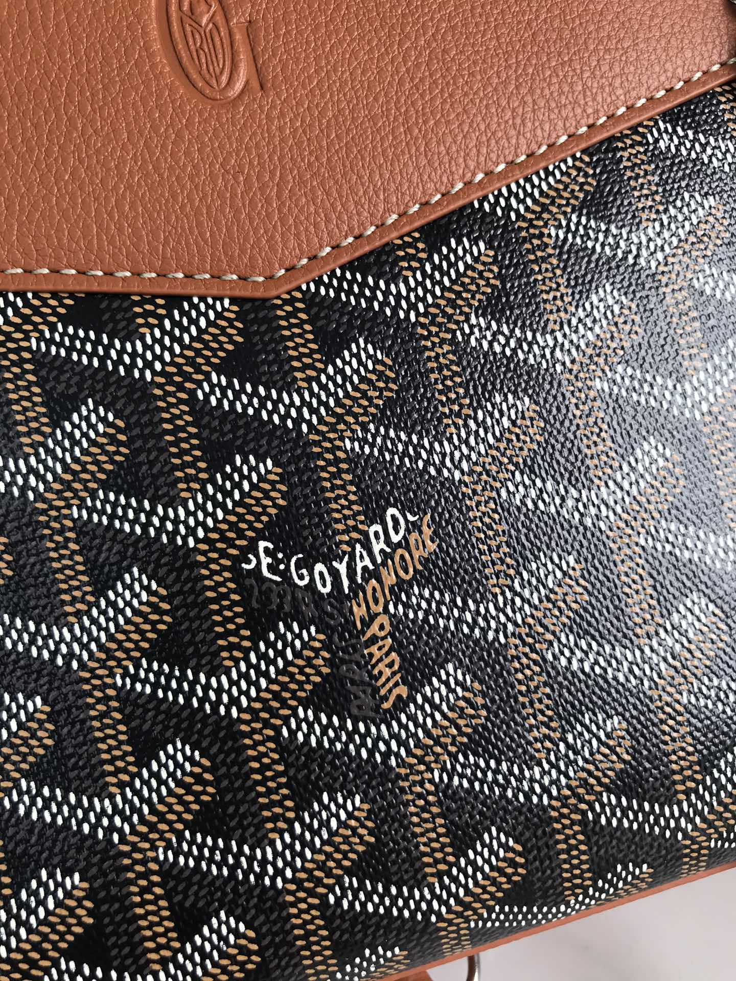 ROUETTE STRUCTURÃ‰ MINI BAG 21 IN BLACK GOYARDINE CANVAS AND TAN CALFSKIN