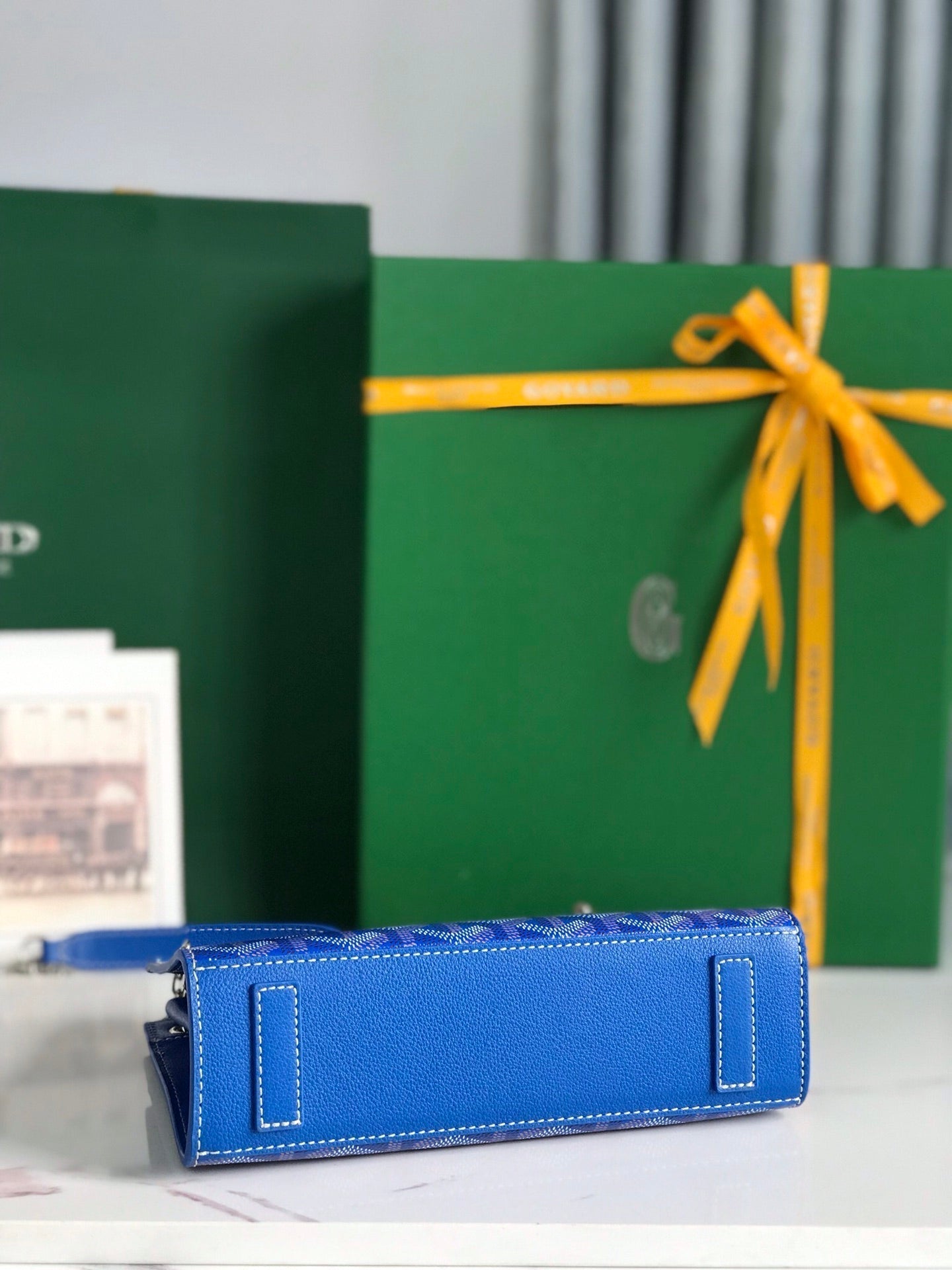 ROUETTE STRUCTURÃ‰ MINI BAG 21 IN SAPPHIRE BLUE GOYARDINE CANVAS AND CALFSKIN
