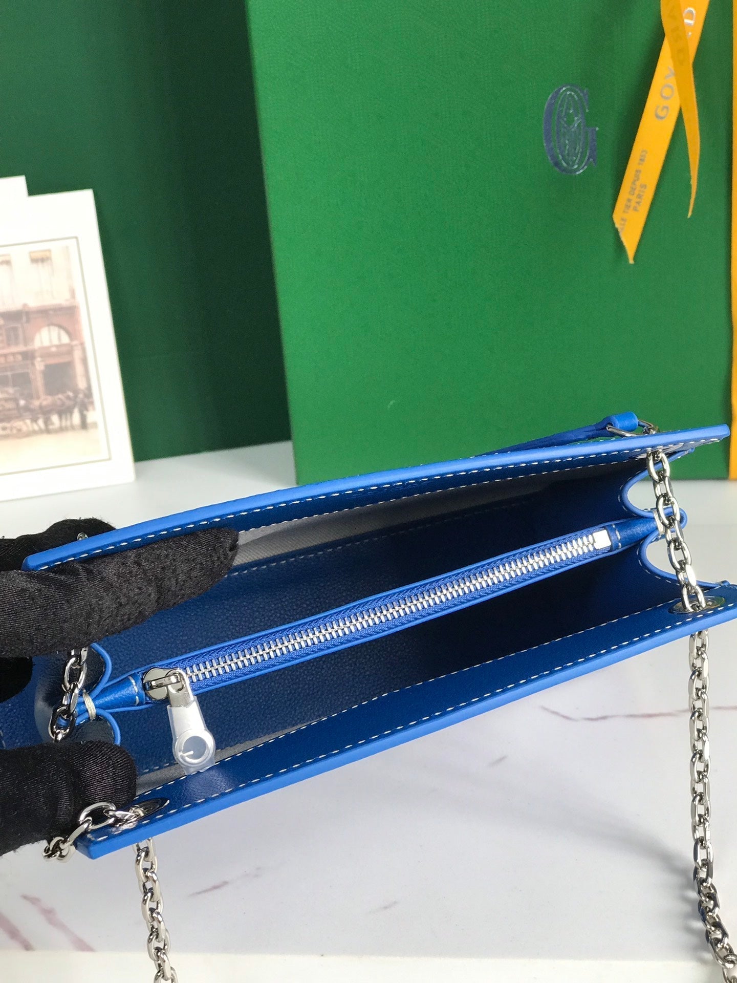 ROUETTE STRUCTURÃ‰ MINI BAG 21 IN SAPPHIRE BLUE GOYARDINE CANVAS AND CALFSKIN