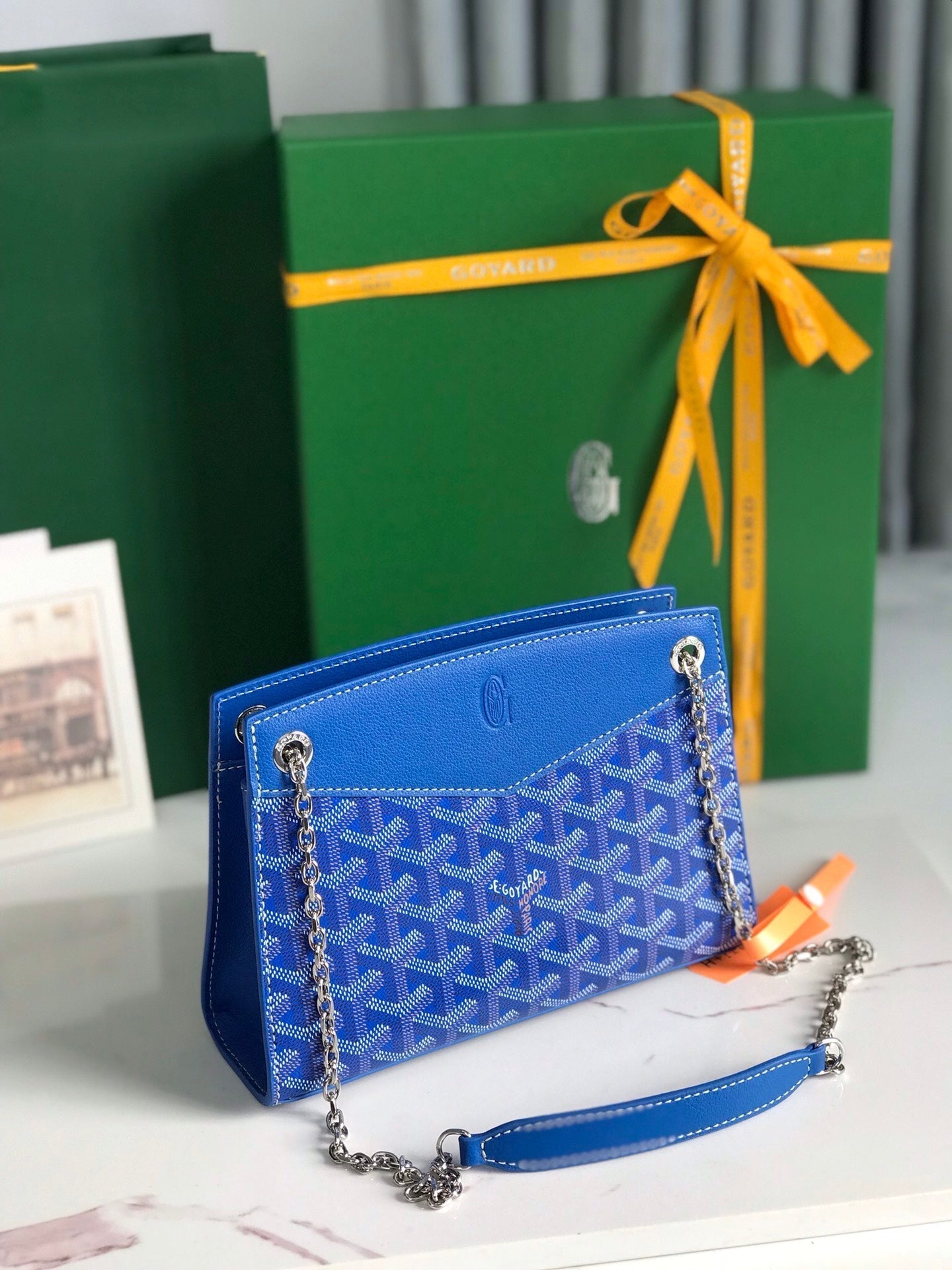 ROUETTE STRUCTURÃ‰ MINI BAG 21 IN SAPPHIRE BLUE GOYARDINE CANVAS AND CALFSKIN