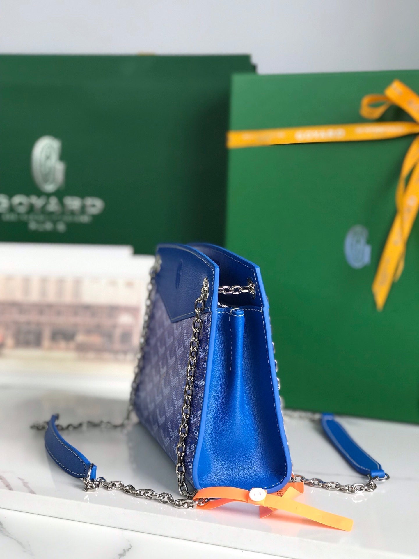 ROUETTE STRUCTURÃ‰ MINI BAG 21 IN SAPPHIRE BLUE GOYARDINE CANVAS AND CALFSKIN