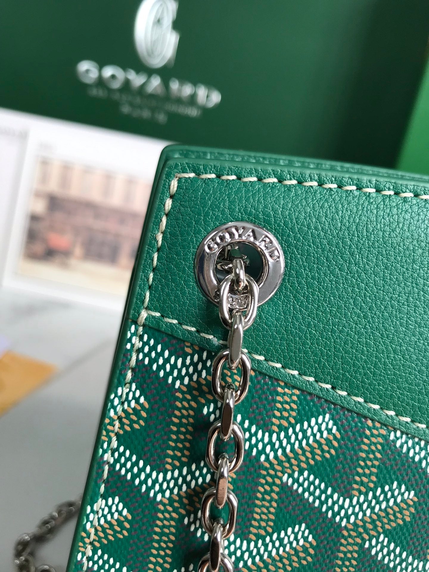 ROUETTE STRUCTURÃ‰ MINI BAG 21 IN GREEN GOYARDINE CANVAS AND CALFSKIN