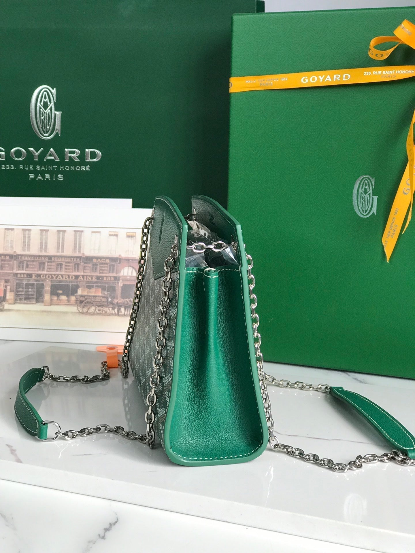 ROUETTE STRUCTURÃ‰ MINI BAG 21 IN GREEN GOYARDINE CANVAS AND CALFSKIN