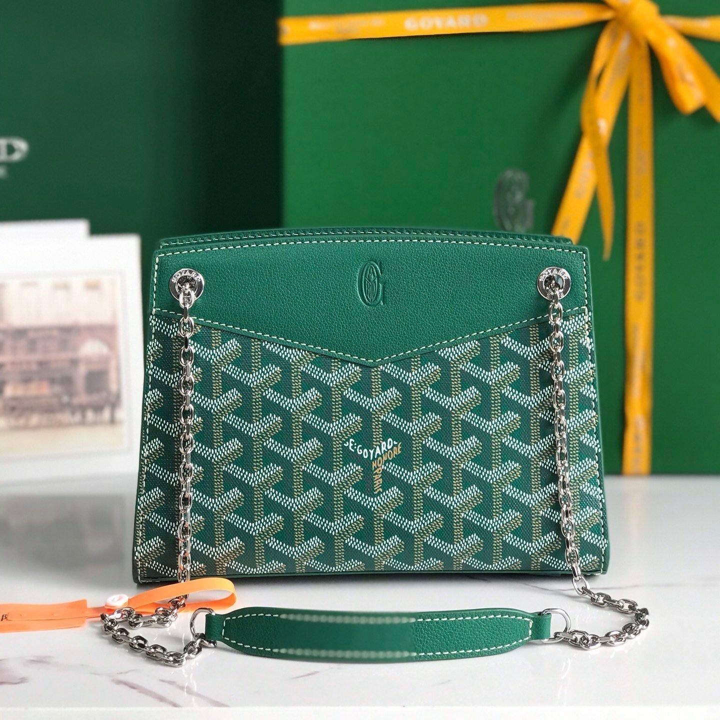 ROUETTE STRUCTURÃ‰ MINI BAG 21 IN GREEN GOYARDINE CANVAS AND CALFSKIN