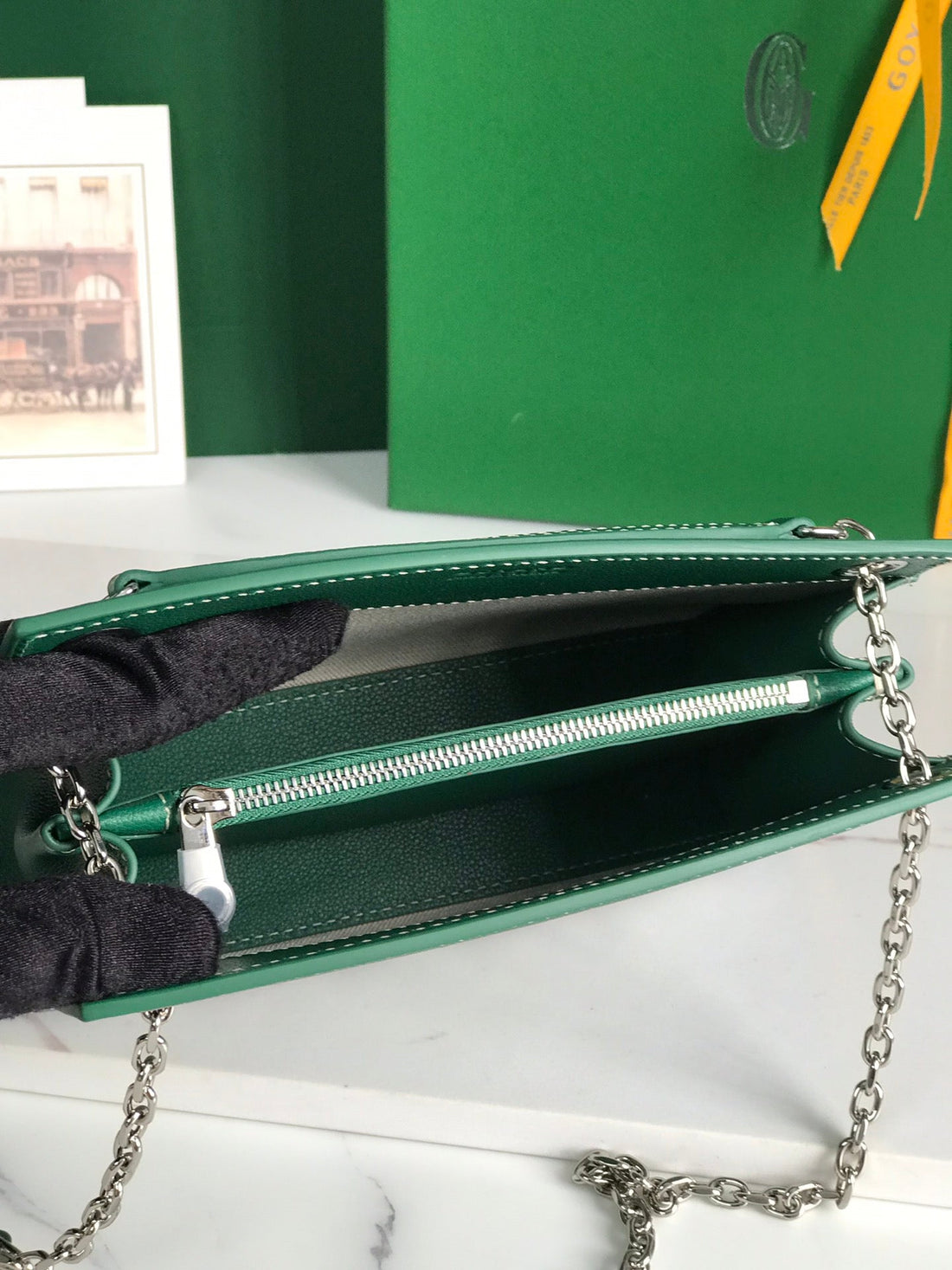 ROUETTE STRUCTURÃ‰ MINI BAG 21 IN GREEN GOYARDINE CANVAS AND CALFSKIN