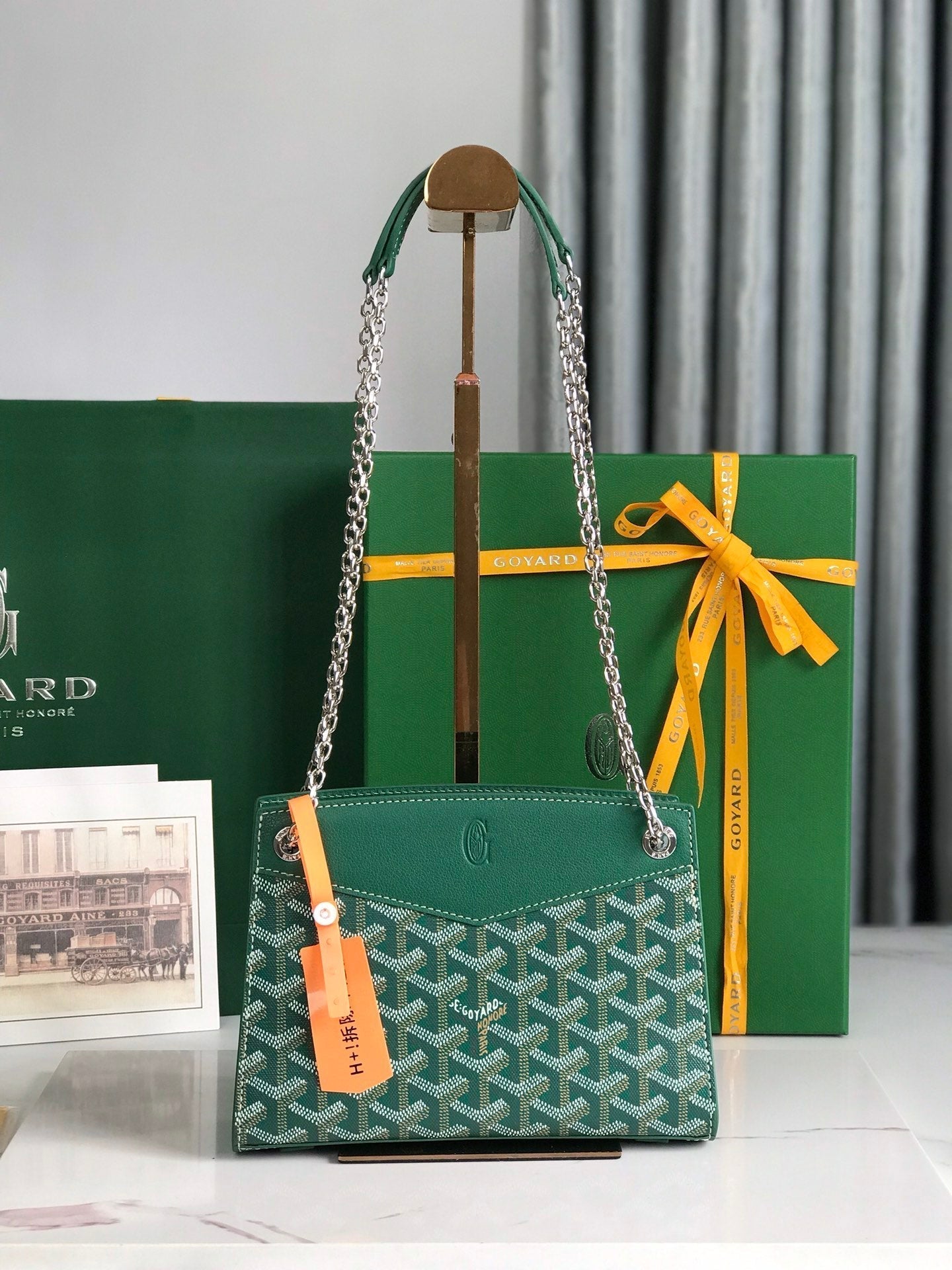 ROUETTE STRUCTURÃ‰ MINI BAG 21 IN GREEN GOYARDINE CANVAS AND CALFSKIN