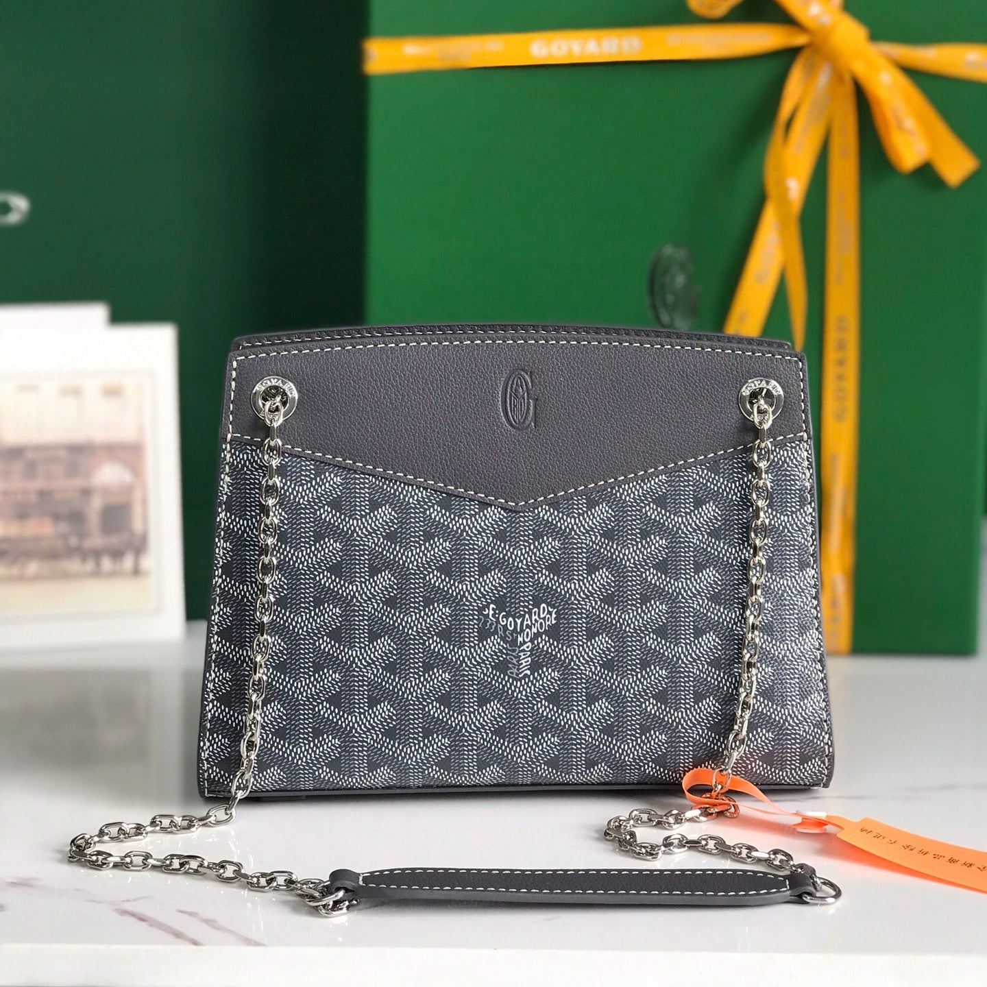ROUETTE STRUCTURÃ‰ MINI BAG 21 IN GREY BLACK GOYARDINE CANVAS AND CALFSKIN