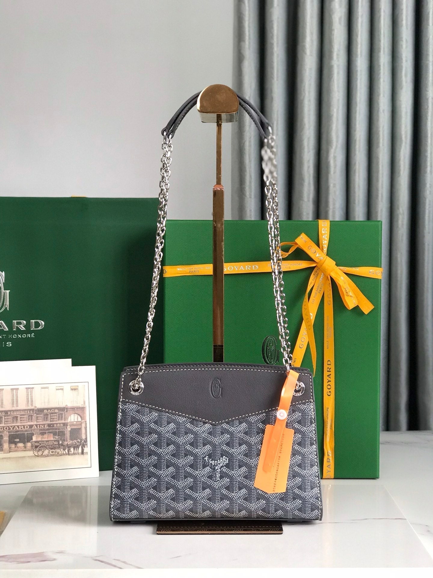 ROUETTE STRUCTURÃ‰ MINI BAG 21 IN GREY BLACK GOYARDINE CANVAS AND CALFSKIN