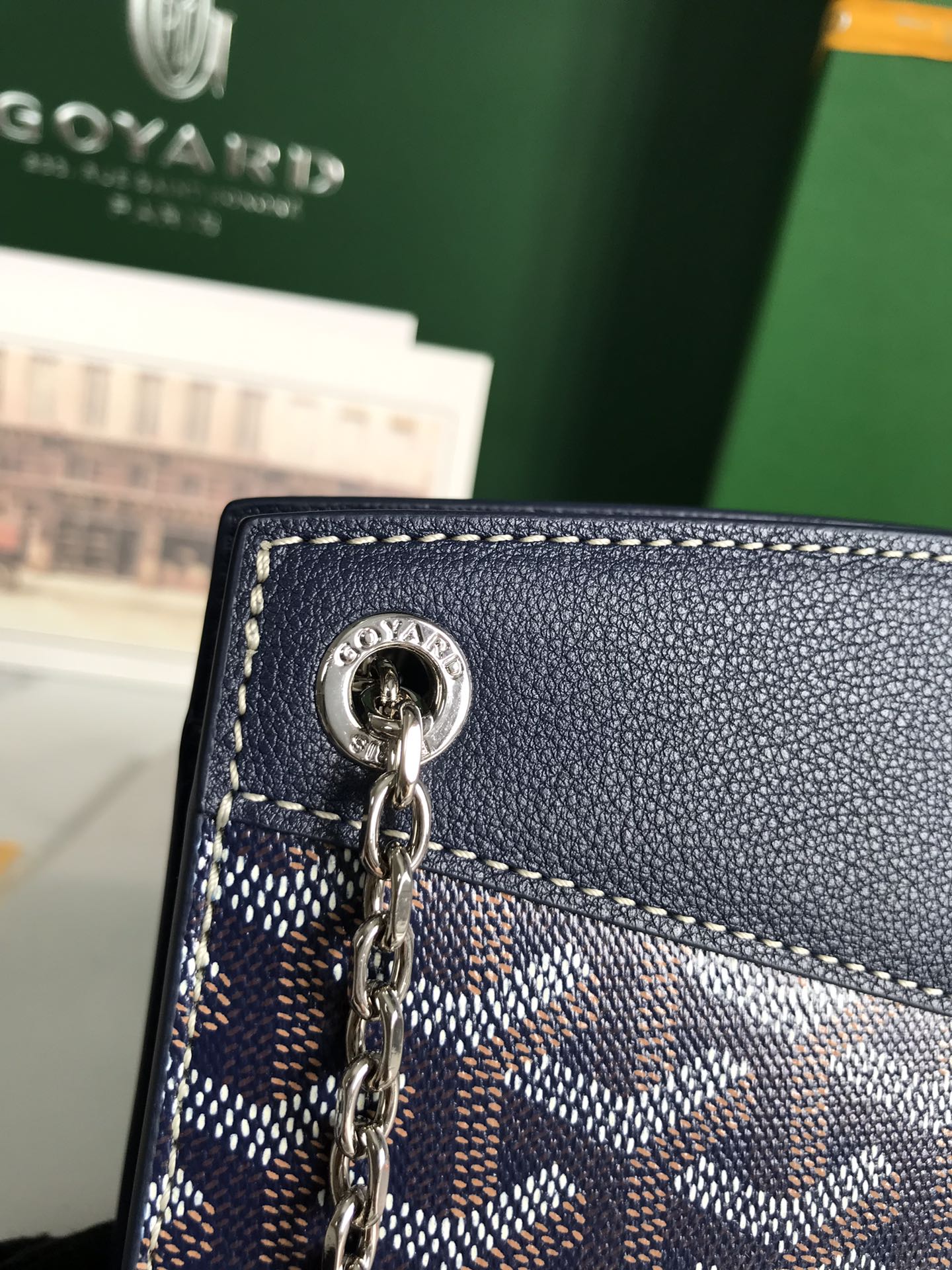ROUETTE STRUCTURÃ‰ MINI BAG 21 IN NAVY BLUE GOYARDINE CANVAS AND CALFSKIN