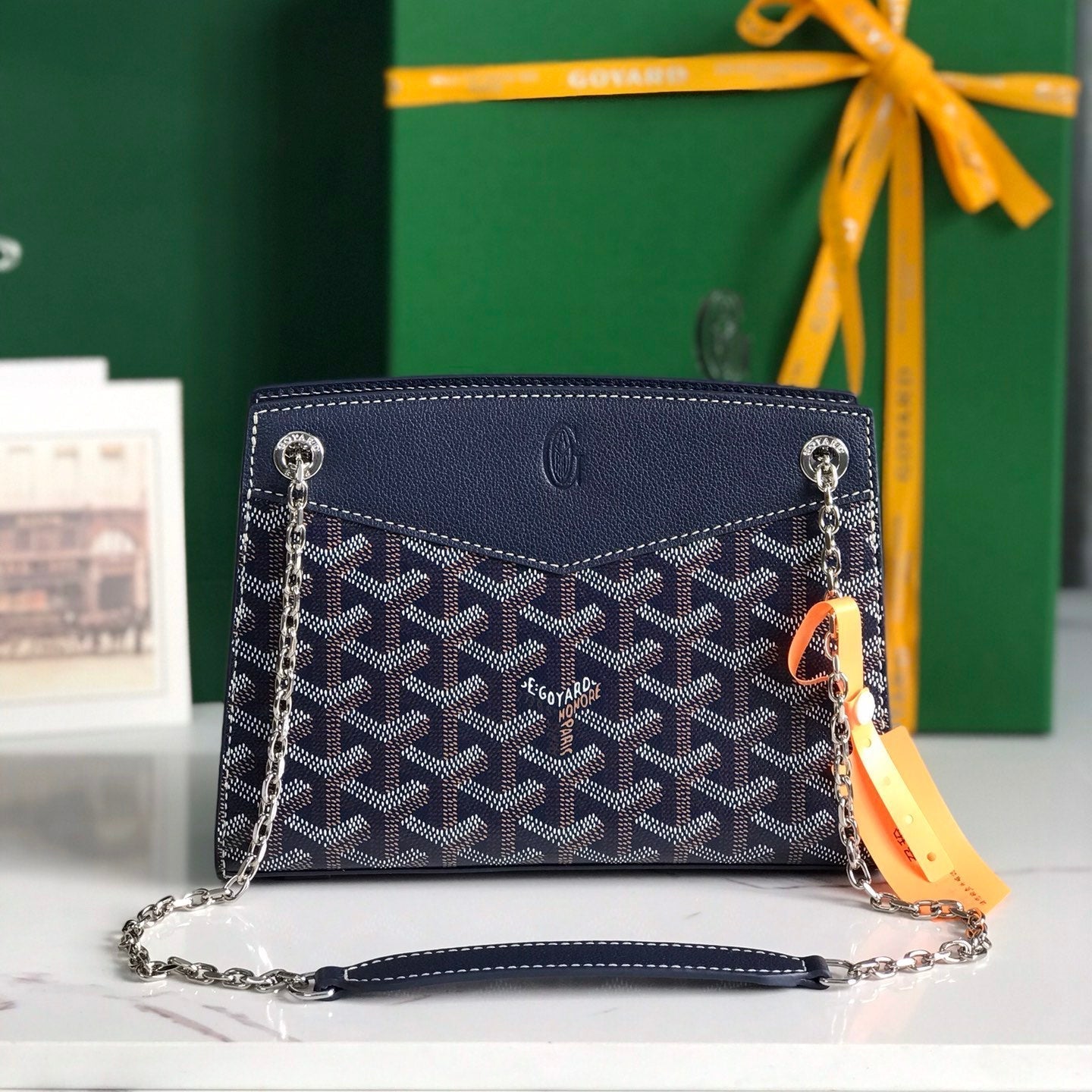 ROUETTE STRUCTURÃ‰ MINI BAG 21 IN NAVY BLUE GOYARDINE CANVAS AND CALFSKIN